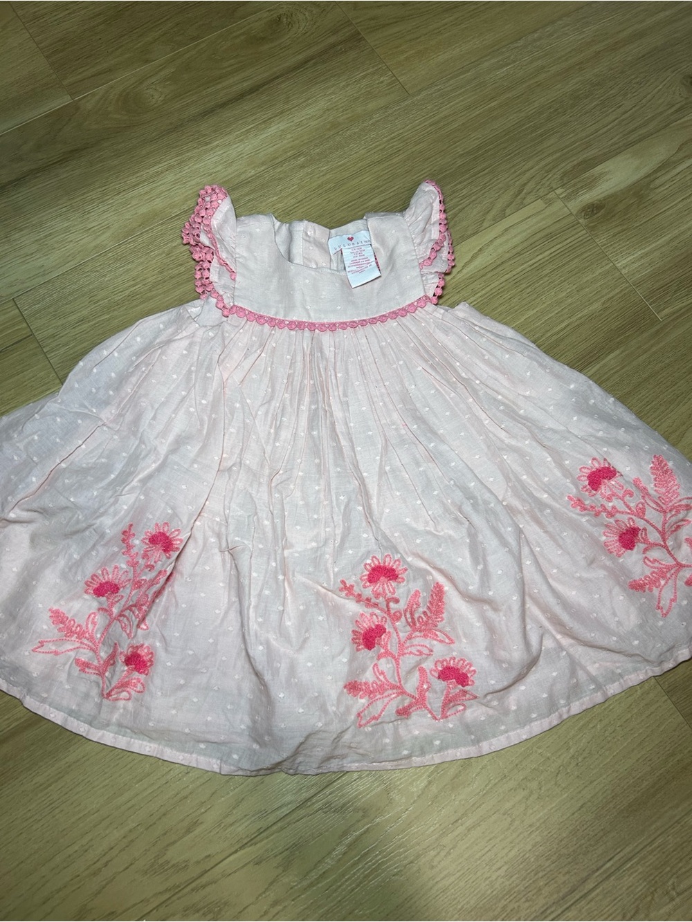 Light Pink Embroidered Flutter-Sleeve Girls Dress